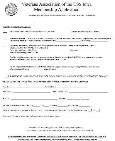 Veterans Association Membership Application form (2020)